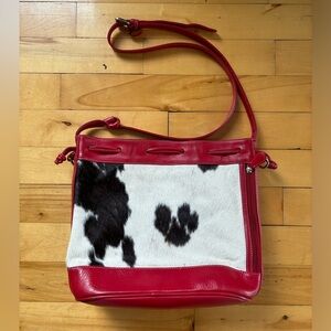 Red crossbody bag cow leather